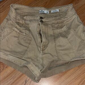 Hollister Tan High Waist Shorts with Cuffed Hem